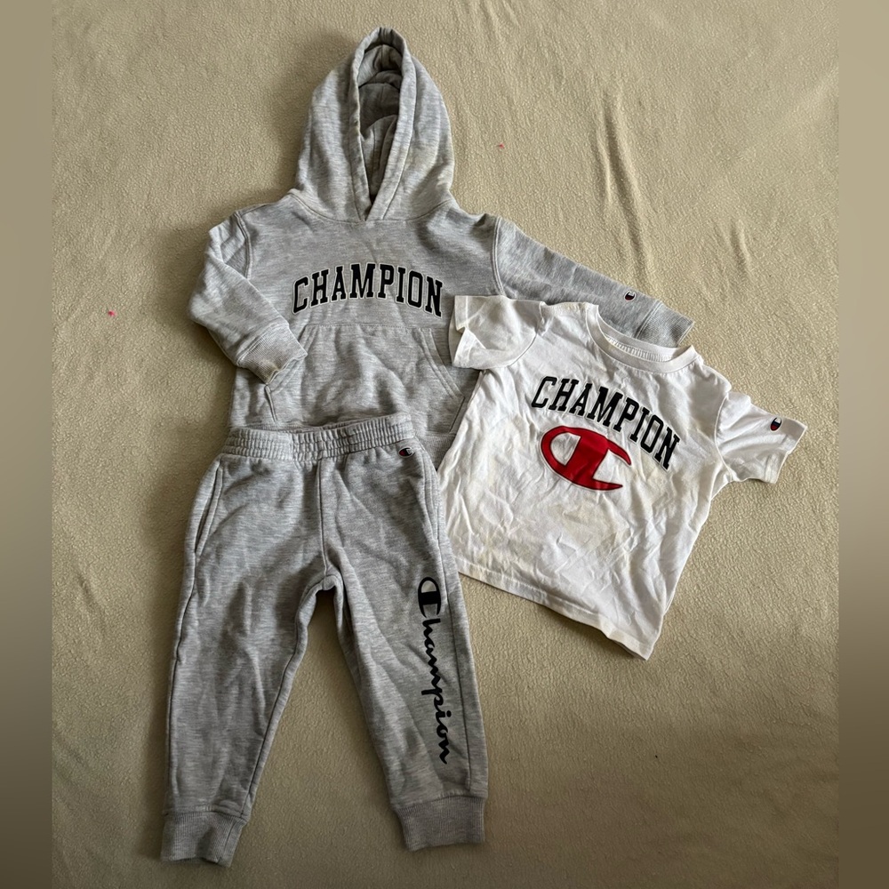 Champion Kids' Gray Hoodie Set with White Tee
